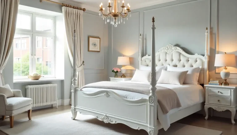 اتاق خواب کوچک با دیوار خاکستری روشن و تخت‌خواب سفید