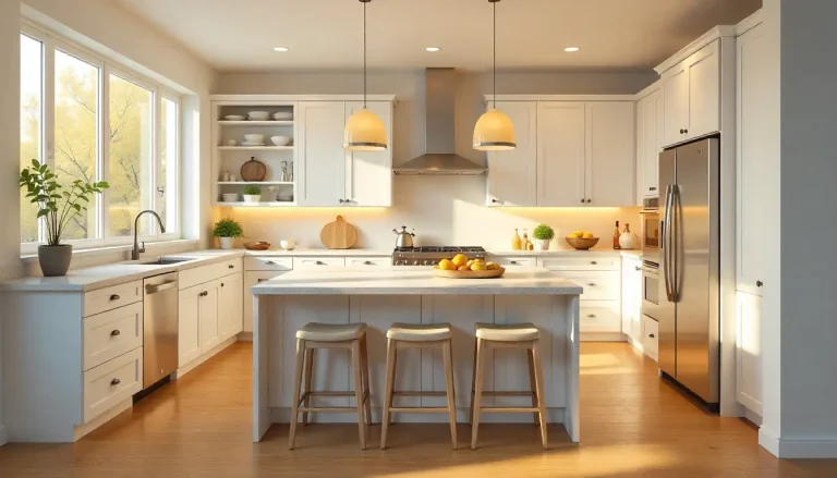 آشپزخانه با کابینت‌های سفید براق